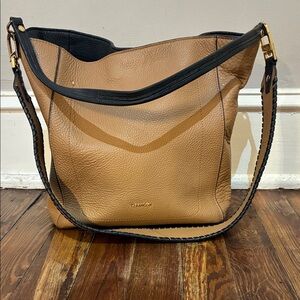 Calvin Klein Black and Tan Leather Shoulder Bag
